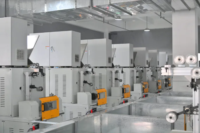 Plating stations and take-up modules along the process line